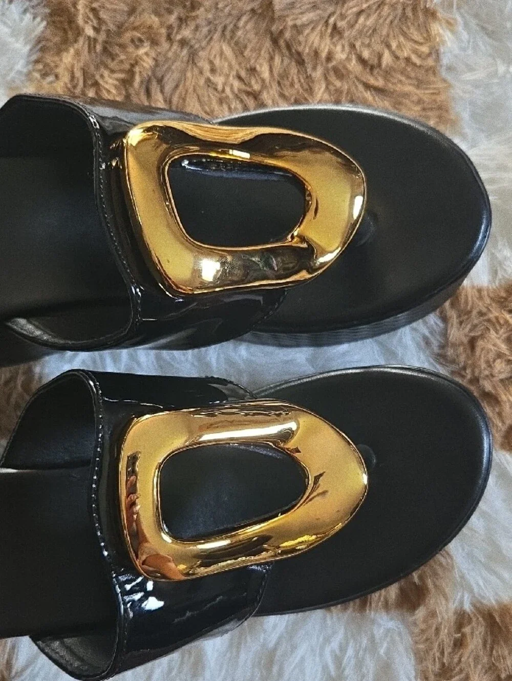 Black Platform Slide Sandals with Gold Accent⭐️✨️ NEW